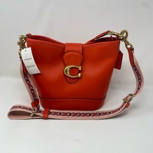 ❤️TALI BUCKET COACH LEATHER BAG❤️ RED/ORANGE